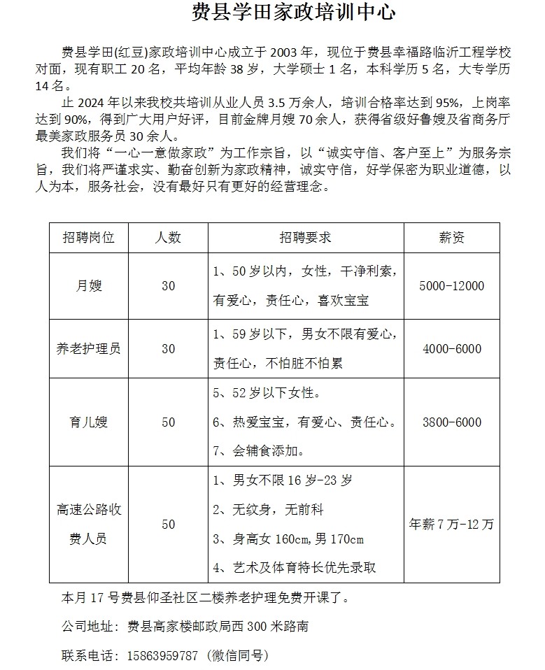 费县最新招工信息汇总